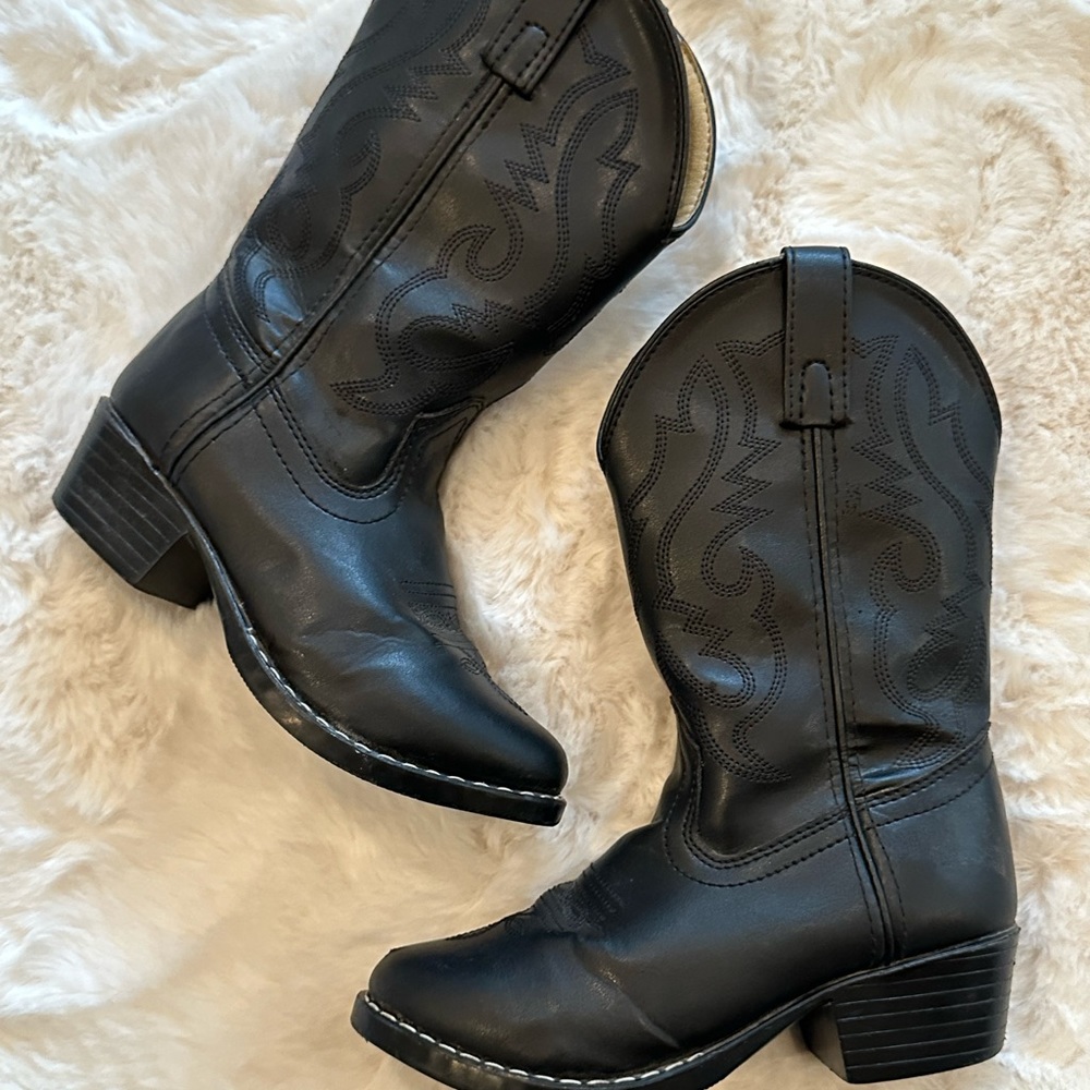 Smoky Genuine leather, black, cowboy boots, size kids 13 unisex
